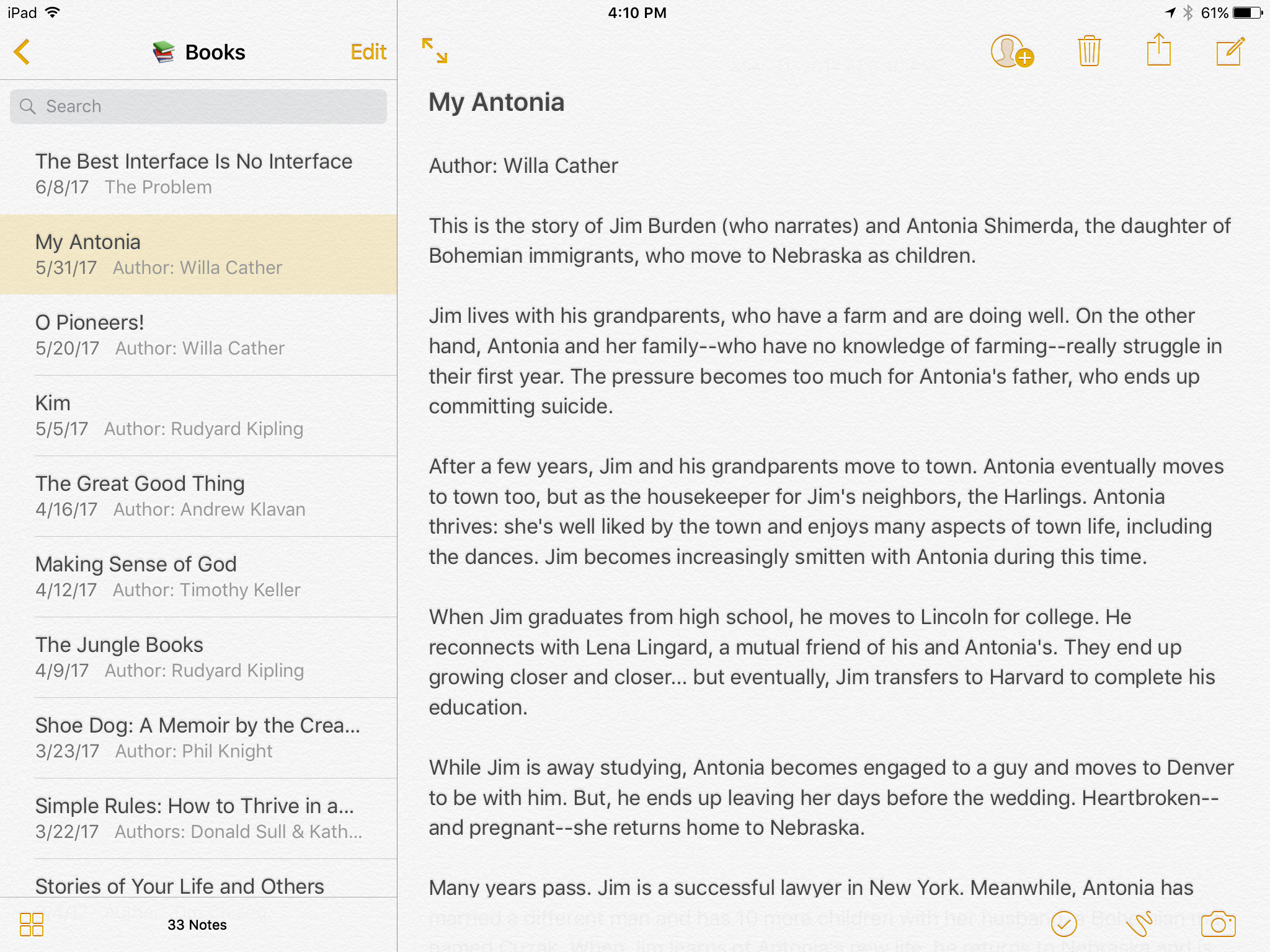 Taking notes when reading fiction